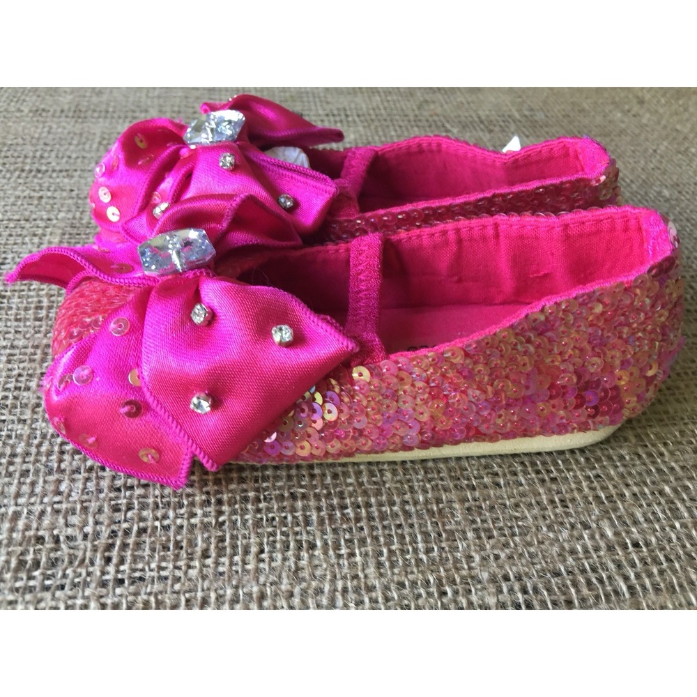 Coastal Projections Girl Shoes Size 5 Hot Pink Sequin Bows Mary Jane NEW